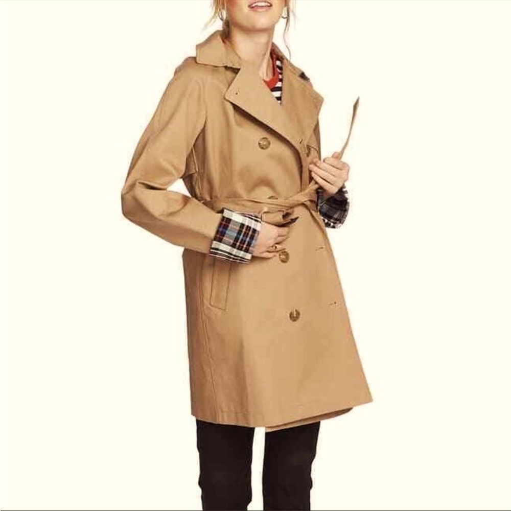 COURT & ROWE Double-Breasted Trench Coat with Plaid Cuffs and Lining Siz…​